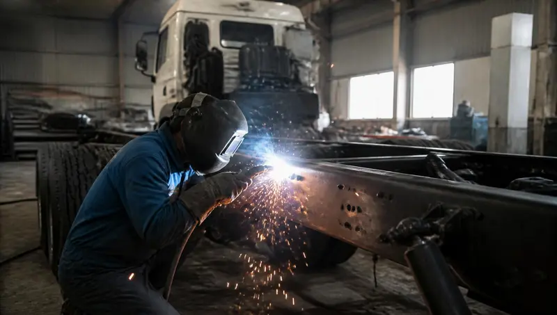 Solda industrial em chassi de caminhão